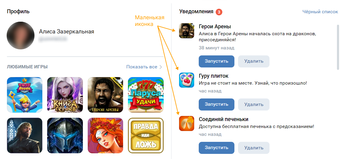 Пример ленты уведомлений